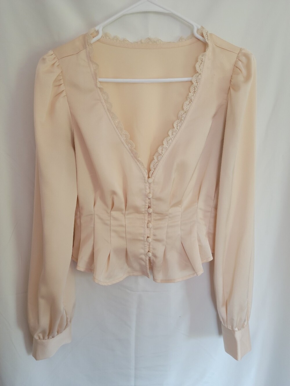 Forever 21 Cream Lace-Trim Peplum Blouse
